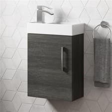 Image of Modern Bathroom Basin Sink Vanity Unit Wall Hung 1 Tap Hole 400mm Charcoal Grey