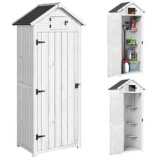 Image of Outsunny Wooden Garden Storage Shed Tool Storage Box, Light Grey