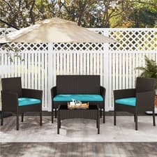 Image of 4-Piece Garden Sofa Set Wicker Rattan Patio Furniture Set Outdoor, Table & Sofas