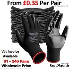 Image of 1 - 240 Pairs Nitrile Coated Nylon Safety Work Gloves Builders Gardening Grip