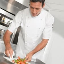 Image of Mens White Chef Jacket Short Sleeve Premium Cotton Catering Kitchen Work Uniform