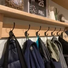 Image of Oak Coat Rack Shelf Handmade Natural Wooden Entryway with Cast Iron Hooks