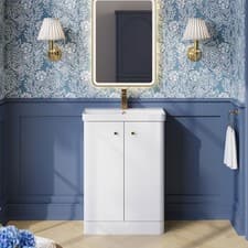 Image of Nuie Core 600mm Floor Standing 2-Door Basin Vanity Unit Gloss White Modern Unit