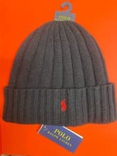 Image of Polo Ralph Lauren Men’s Wool Knit Beanie Hat Navy Black Red Pony Logo One Size