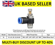 Image of PNEUMATIC PUSH IN FITTING AIR WATER PIPE - THROTTLE MALE VALVE 4-6-8-10-12MM