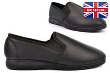 Image of Mens Leather Slippers Size 6 Boys Slippers Slip On Carpet Size 12 Rubber Sole