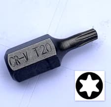 Image of T20 TORX BIT,Hardened 30mm long 10mm Hex Drive , Tx- Star bit, No Security Hole