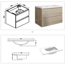 Image of Bathroom Vanity Unit with Basin Sink Unit 2 Soft-close Drawers Wall Hung Cabinet