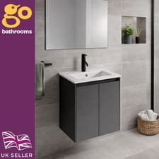 Image of 500mm Matt Grey Wall Hung Vanity Unit Basin Cabinet 2 Door Bathroom Sink