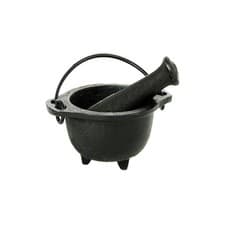 Image of Cast Iron Mortar & Pestle with Handle 4.5" Ritual Herb Grinding Smudging
