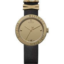 Image of Vivienne Westwood Rebel Gold Dial Ladies Watch Black Leather Strap VV303BKGD