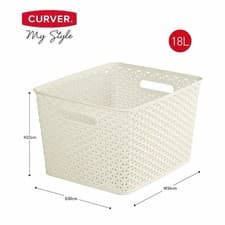 Image of Curver 18L Plastic My Style Large Storage Basket - Vintage White Rattan Effect