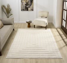 Image of Cream Indoor Rug Soft Plush High Pile Durable Jute Backing High Traffic Mats