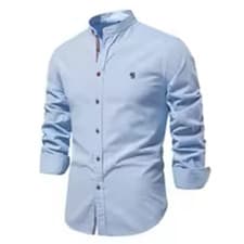 Image of Men's 100% Cotton Stand Collar Brand Shirt | Solid Color Long Sleeve Casual Top