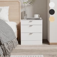 Image of Modern 3 Drawers Bedside Table with Shelf Nightstand Bedroom Furniture Storage