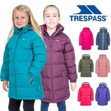 Image of Trespass Girls Padded Jacket Windproof Water Resistant Hooded School Coat Tiffy