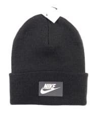 Image of NIKE SPORTSWEAR CUFFED KNIT PATCH LOGO BEANIE HAT BLACK DO8145-010 UNISEX