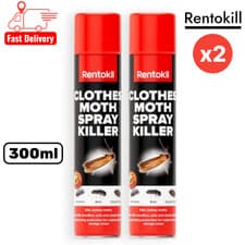 Image of 2 x RENTOKIL CLOTHES MOTH KILLER SPRAY 300ML REPELLS CARPET FABRIC WARDROBE NEW
