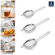 Image of AEX Stainless Steel Mesh Strainer Set 3pcs Kitchen Sieves Sifting Draining Set