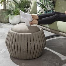 Image of Premium Garden Round Outdoor Footstool Pouffe Beige Rope Weave 62cm