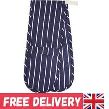 Image of Double Oven Gloves With 'Butcher'S Stripe' Design, Cotton/Polyester, Navy