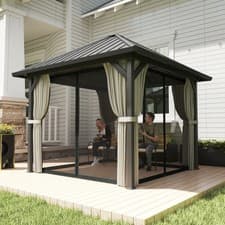 Image of 3 x 3(m) Hardtop Gazebo with Metal Roof, Netting and Curtains