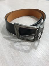 Image of Black Genuine Leather Belt with Matte Metal Buckle Minimalist Smart/Casual Style