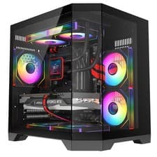 Image of CIT DS240 Black Micro ATX Gaming PC Case mATX Glass Tower 3 x PWM ARGB Fans