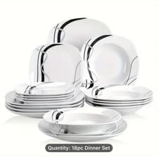 Image of 18 Piece Porcelain Dinnerware Set (Black/White) – Elegant dinnerware.