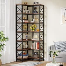Image of 7-Tier Tall Corner Shelf, Industrial Corner Bookshelf Bookcase Display Rack