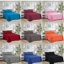 Image of Flat Sheet Premium Polycotton Dyed Plain Single Double King Pillow Case 200TC