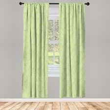 Image of Green and White Curtains 2 Panel Set Leaves