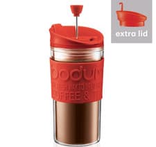 Image of Bodum Red Travel Press Coffee Maker With Extra Lid 0.35L Portable French Press