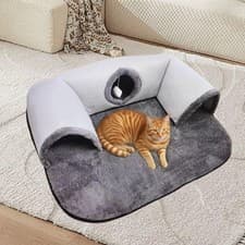 Image of 2 in 1 Cat Tunnel Bed Play Center with Hanging Balls Exercise Interactive Toy
