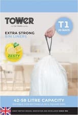 Image of Tower T878000 42-58L Lemon Scented Heavy Duty Drawstring Bin Liners, 20 Pack