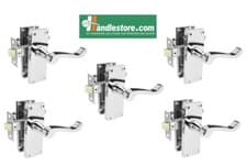 Image of Polished Chrome door handle pack of 5 pairs Victorian scroll latches inc 120x42