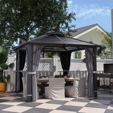 Image of 3x3(m) Hardtop Gazebo w/ 7mm Polycarbonate Double-Tier Roof, Sides, Dark Grey
