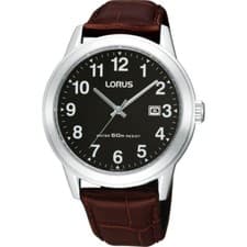 Image of Lorus Classic Black Dial Brown Leather Strap Mens Watch RH927BX9