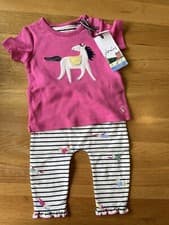 Image of Joules Byron Unicorn 2 Piece Outfit 6-9 Months Pink White Short Sleeve