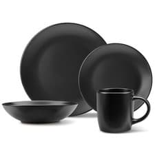 Image of 16pc Black Dinner Set, 4 Person Matte Black Dinnerware Set of 16 Pieces