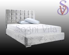 Image of SlimX Double Crushed Soft Velvet Fabric Chesterfield Cube Bed Frame | Mattress