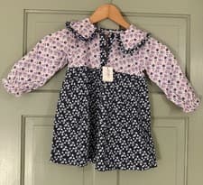 Image of New Cath Kidston - Girl's Blue Ditsy Floral Long Sleeve Collar Dress 9-12 Months