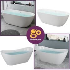 Image of Freestanding Acrylic Bath Double Ended Bathtub 1500/1700mm Waste & Overflow