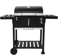 Image of Black Charcoal Grill BBQ Trolley Wheels Two Arm Garden Smoker Shelf Side Steel 