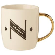 Image of Monogram Mug Letter N Initial Coffee Cup White Diamond Deco Textured Gift NEW