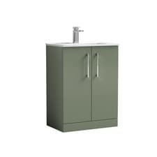 Image of Nuie Arno Satin Green 600mm 2 Door Vanity Unit and Minimalist Ceramic Basin - AR