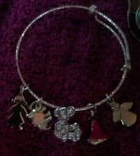 Image of Sterling Silver CHARM BRACELET W/Girl Dress Angel Made w love Elephant Bear LOT