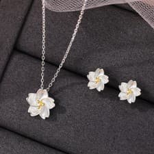 Image of 925 Sterling Silver Lovely Flower Necklace Stud Earrings Women jewellery Gift