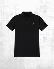Image of Allsaints Mens Short Sleeve Button Up Reform Cotton Polo Shirt Black RRP £69