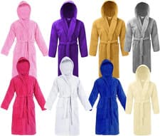 Image of Cotton Hooded Thick Bathrobe Towelling Mens & Ladies Bath Robe Dressing Gown